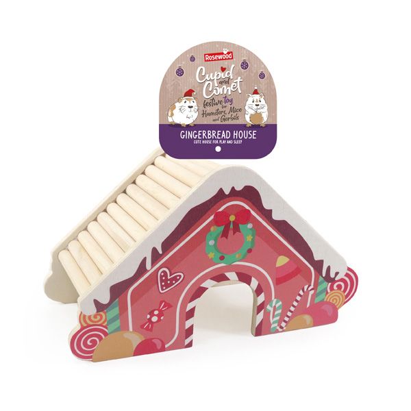 Rosewood Cupid & Comet Wooden Gingerbread House for Small Animals