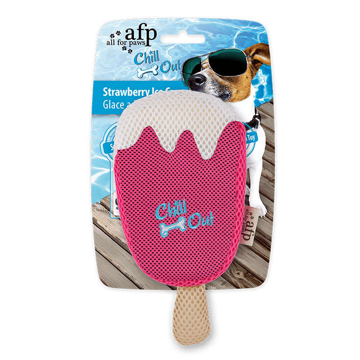 Cooling Crinkle/Squeak Toy For Puppies & Dogs - All For Paws Chill Out Strawberry Ice Cream