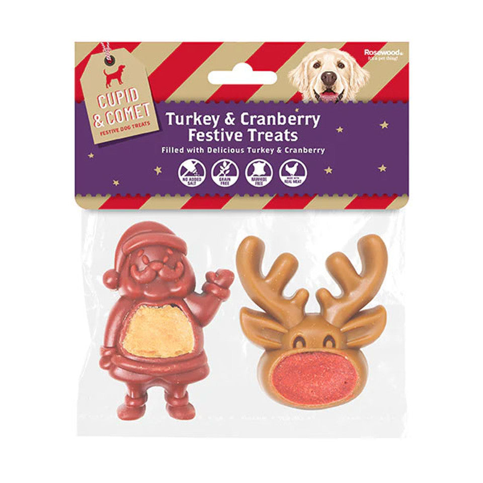 Festive Filled Santa & Reindeer Dog Treat (2pc)